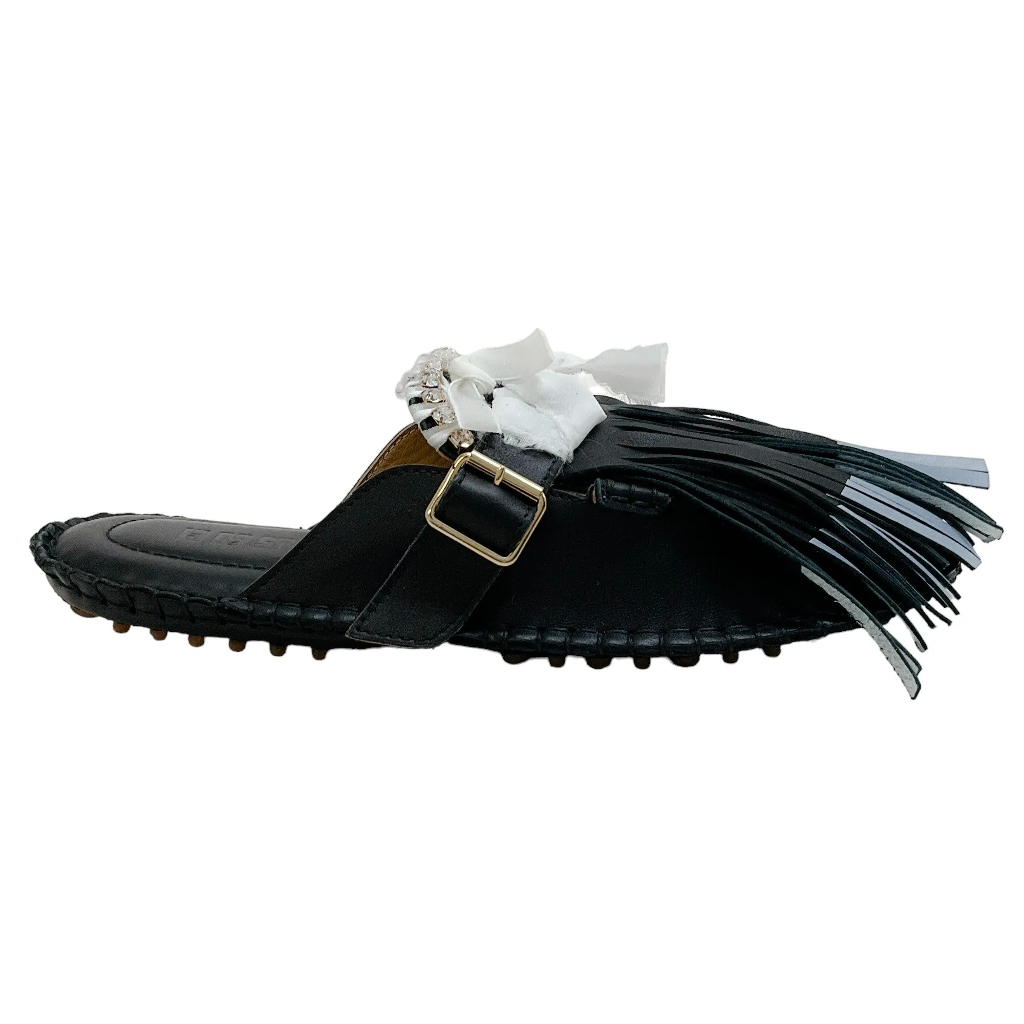 13 09 SR Black / White Leather Puli Mules