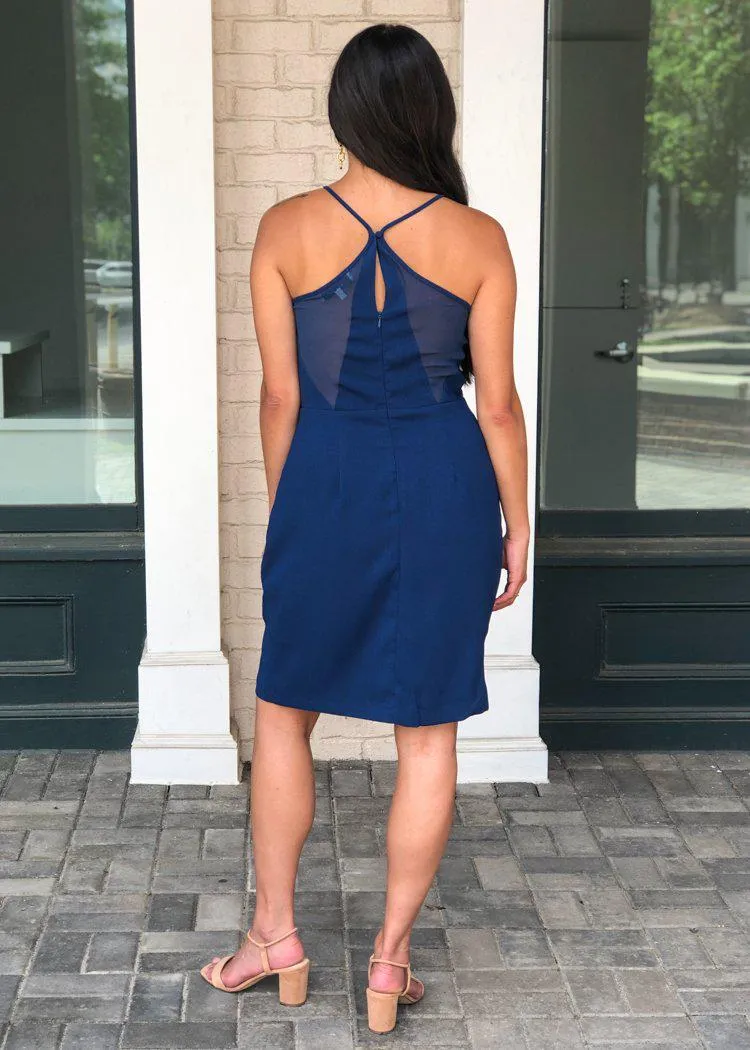 Adelyn Rae Grayson Strappy Split Skirt Cocktail Dress - Blue ***FINAL SALE***