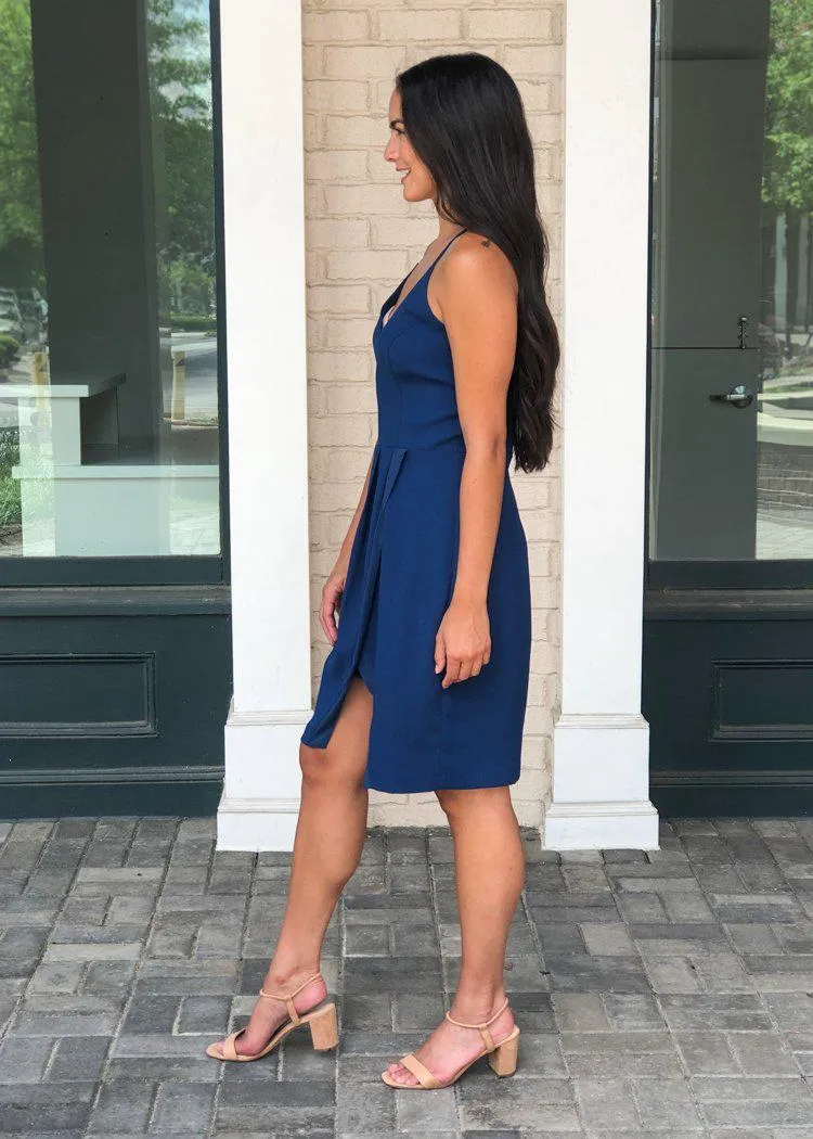 Adelyn Rae Grayson Strappy Split Skirt Cocktail Dress - Blue ***FINAL SALE***