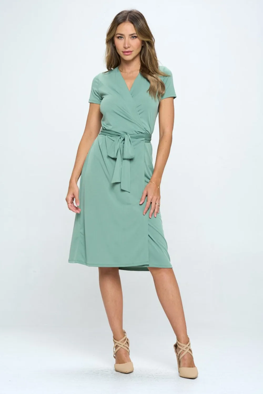 Angie Tie Front Surplice Short Sleeve Dress