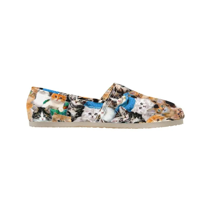 Cat Lover Slip-ons Colorful Canvas Shoes Wide