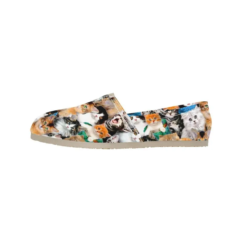 Cat Lover Slip-ons Colorful Canvas Shoes Wide