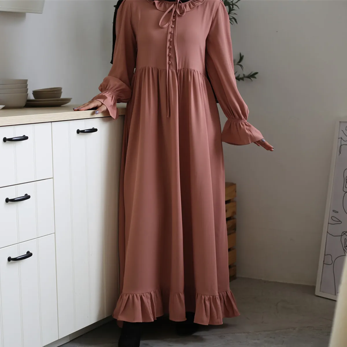 (CR001)MS010-MS025Single Piece Closed Abaya Pullover Robe Collection