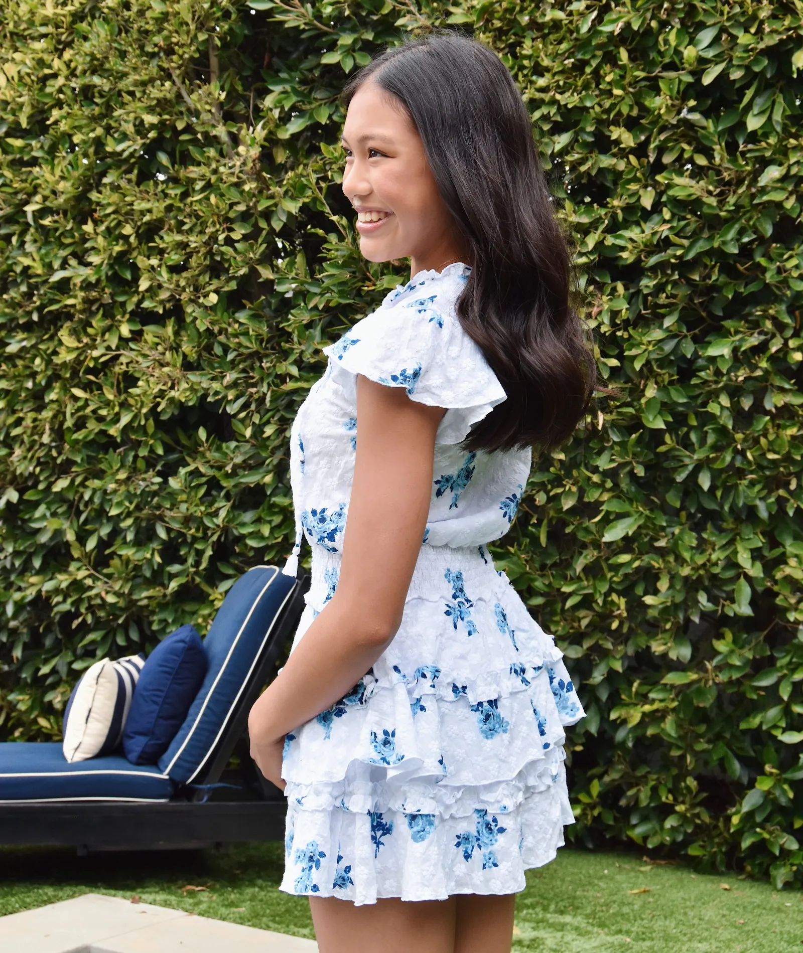 FBZ Girls Hayden Blue Floral Eyelet Ruffle Dress