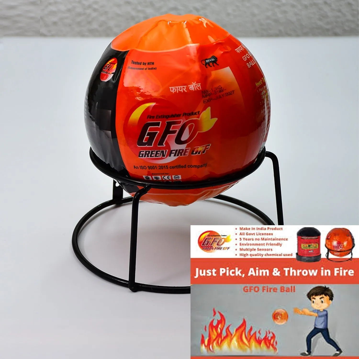 GFO (Green Fire Ball) Automatic Fire Safety Ball for Office School Warehouse Home | FIRE Extinguisher Ball.