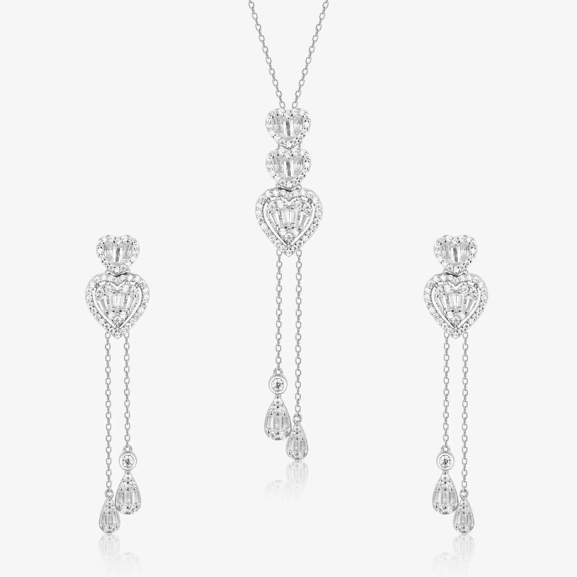 Graceful Heartstrings Silver Necklace Set