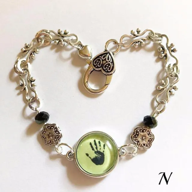 Hand print/glass centered Bracelet /Hand therapy jewelry