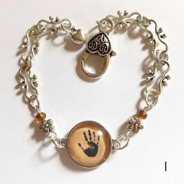 Hand print/glass centered Bracelet /Hand therapy jewelry