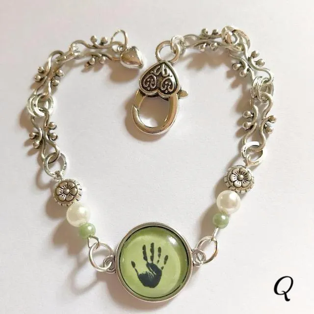 Hand print/glass centered Bracelet /Hand therapy jewelry