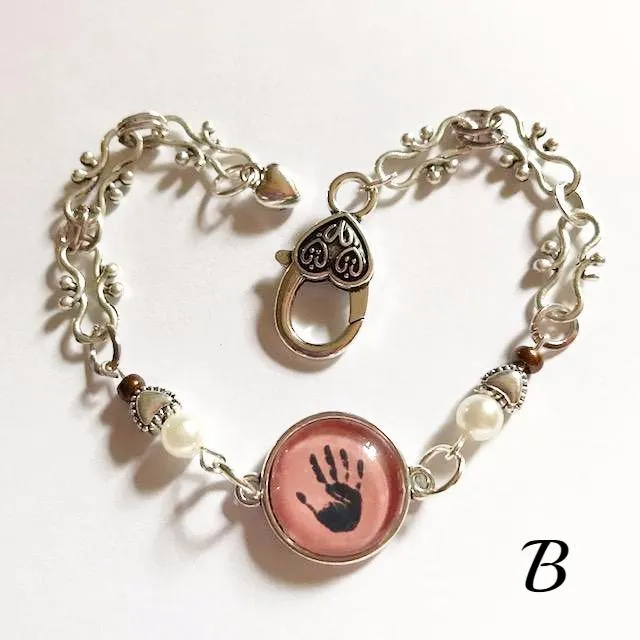 Hand print/glass centered Bracelet /Hand therapy jewelry