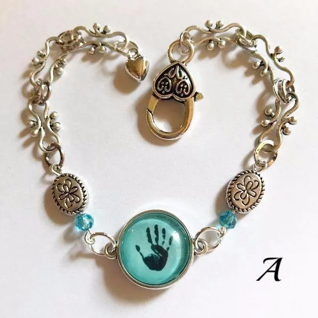 Hand print/glass centered Bracelet /Hand therapy jewelry