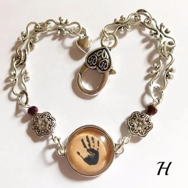 Hand print/glass centered Bracelet /Hand therapy jewelry