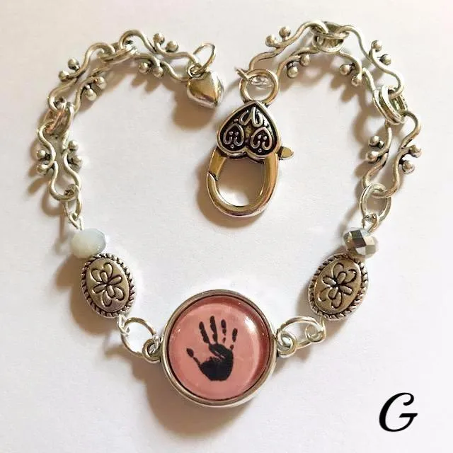 Hand print/glass centered Bracelet /Hand therapy jewelry