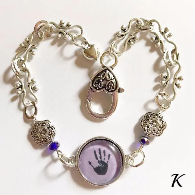 Hand print/glass centered Bracelet /Hand therapy jewelry