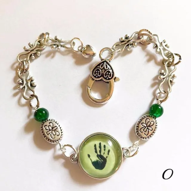 Hand print/glass centered Bracelet /Hand therapy jewelry