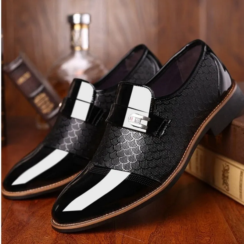 Leather Embossed Patent Toe Tuxedo Shoes