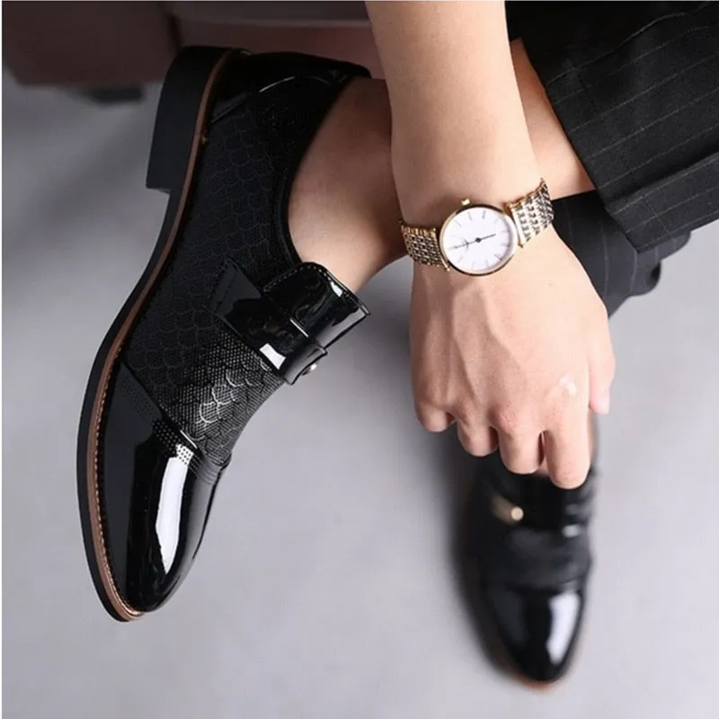 Leather Embossed Patent Toe Tuxedo Shoes