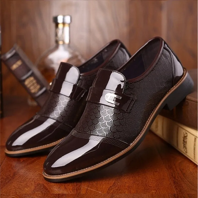 Leather Embossed Patent Toe Tuxedo Shoes