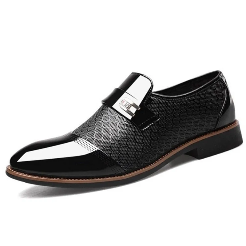 Leather Embossed Patent Toe Tuxedo Shoes