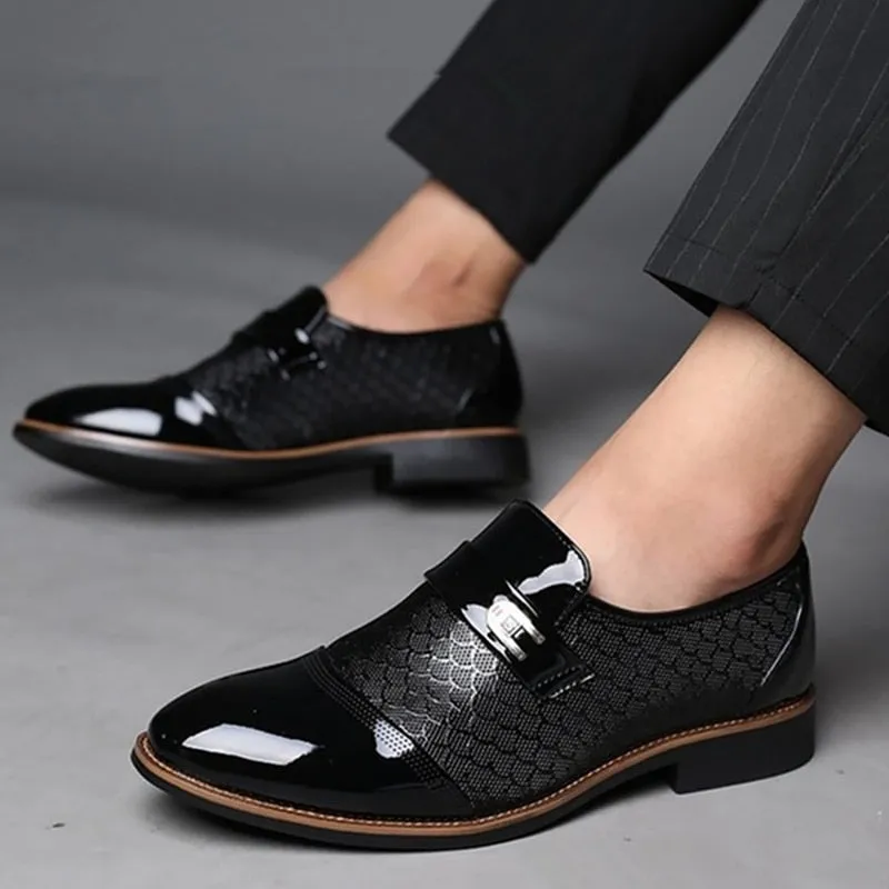 Leather Embossed Patent Toe Tuxedo Shoes