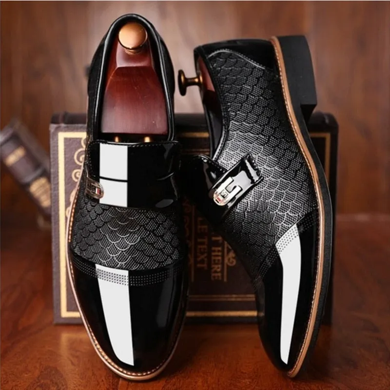 Leather Embossed Patent Toe Tuxedo Shoes