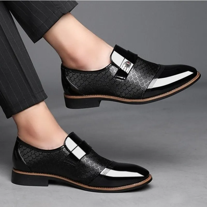 Leather Embossed Patent Toe Tuxedo Shoes