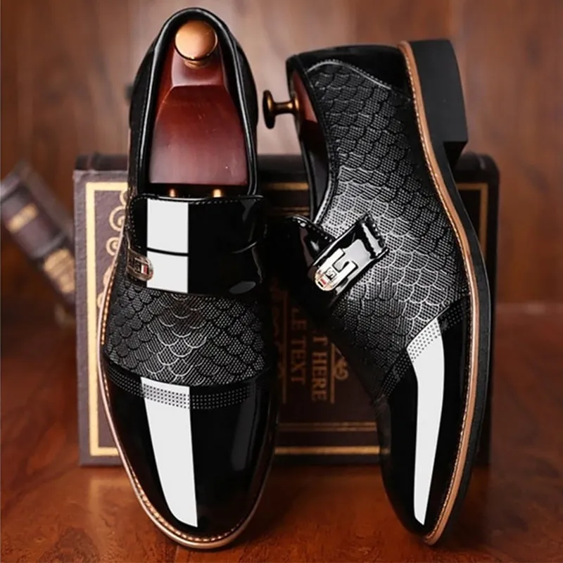 Leather Embossed Patent Toe Tuxedo Shoes