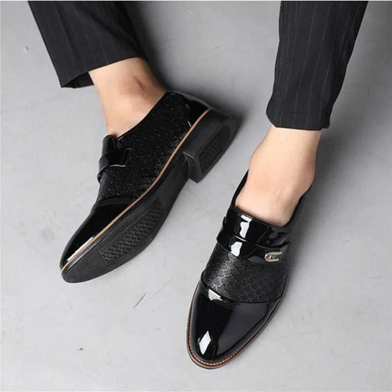 Leather Embossed Patent Toe Tuxedo Shoes