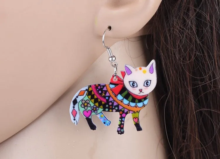 Long Dangle Cat Earrings