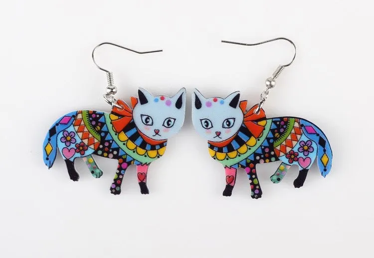 Long Dangle Cat Earrings