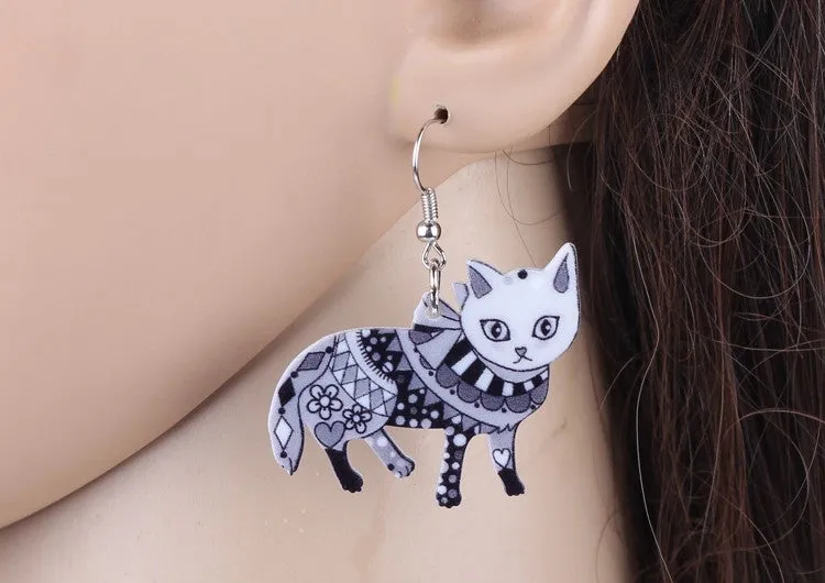 Long Dangle Cat Earrings