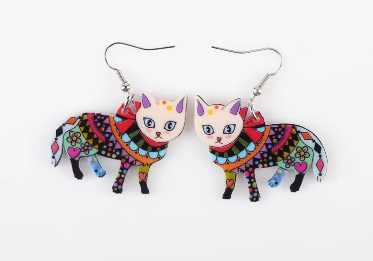 Long Dangle Cat Earrings