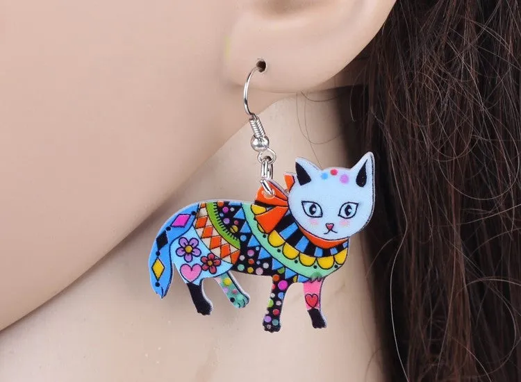 Long Dangle Cat Earrings