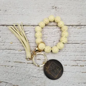 MAMA Leopard Wood Bead Bracelet Keychain: Beige