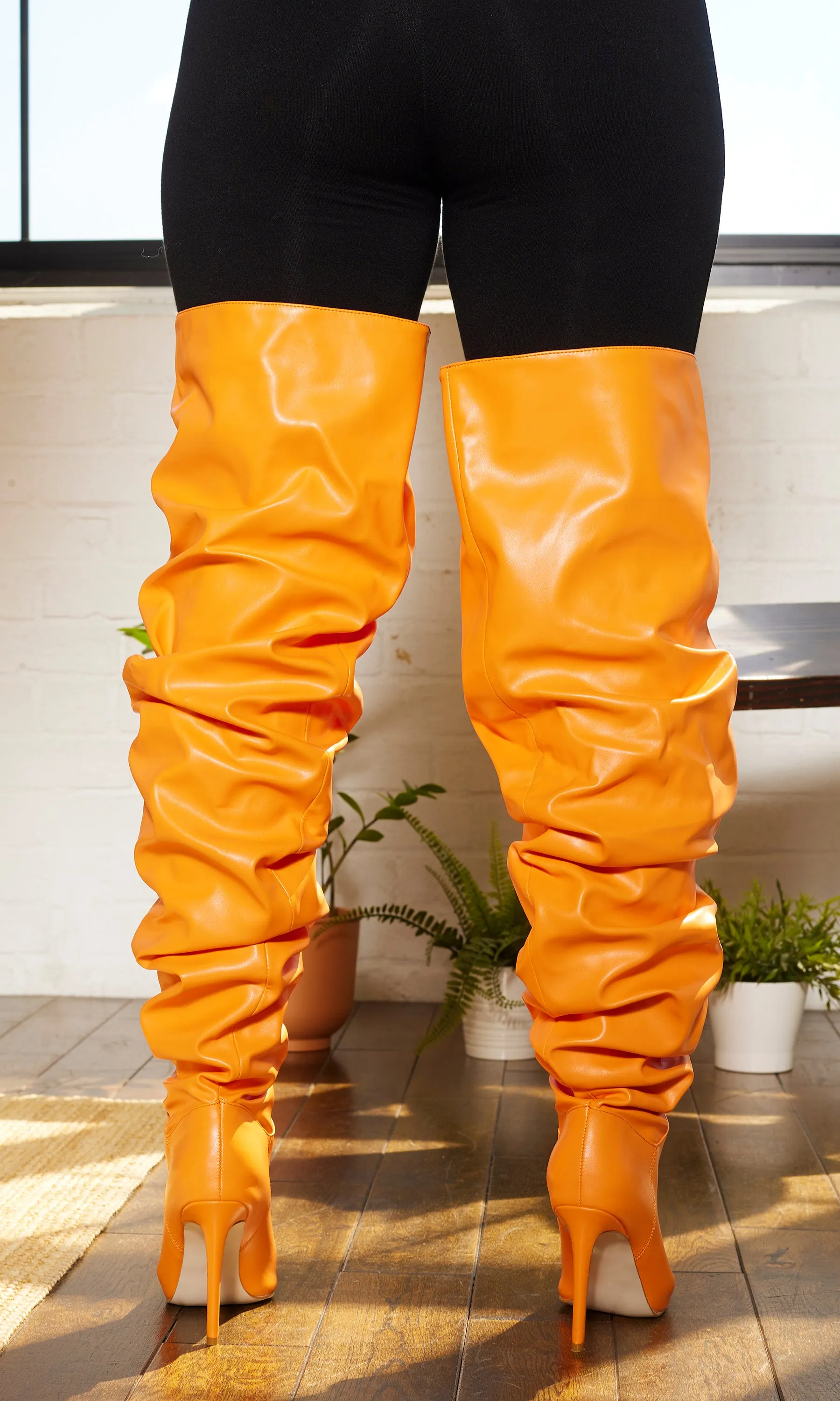 Orange Faux Leather Runched Boots FINAL SALE