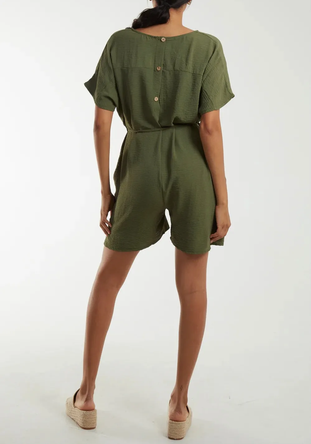 Plain Stretchy Button Back Playsuit (2 Colours)