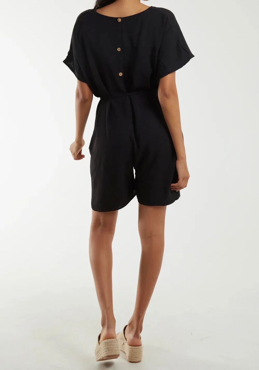 Plain Stretchy Button Back Playsuit (2 Colours)