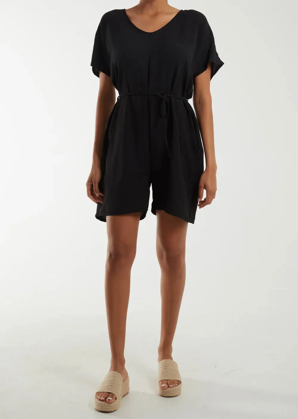 Plain Stretchy Button Back Playsuit (2 Colours)