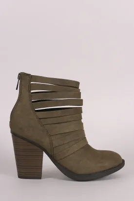 Soda Distressed Strappy Cuff Chunky Heeled Booties