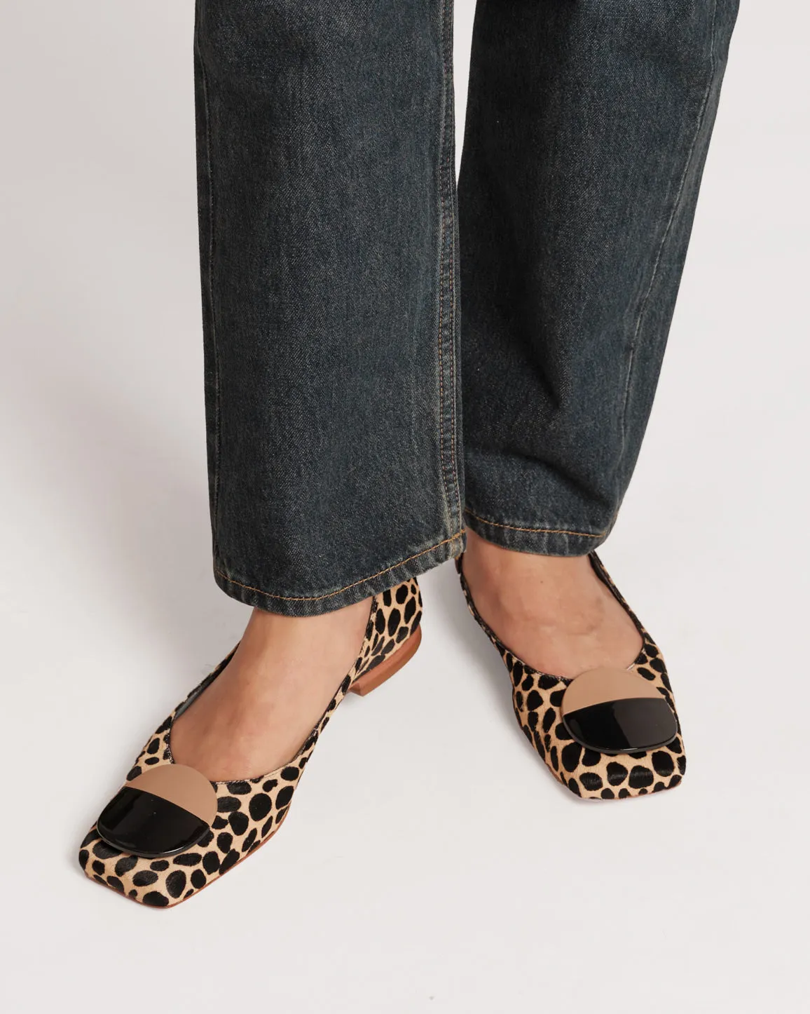 Square Toe Haircalf Ballet Flat Cheetah