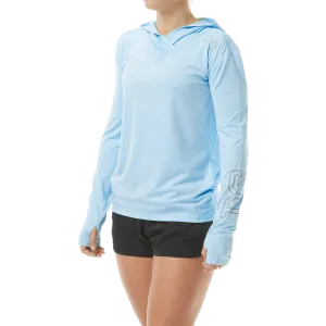 TYR Womens SunDefense Sky Blue Hooded  Long Sleeve Shirt