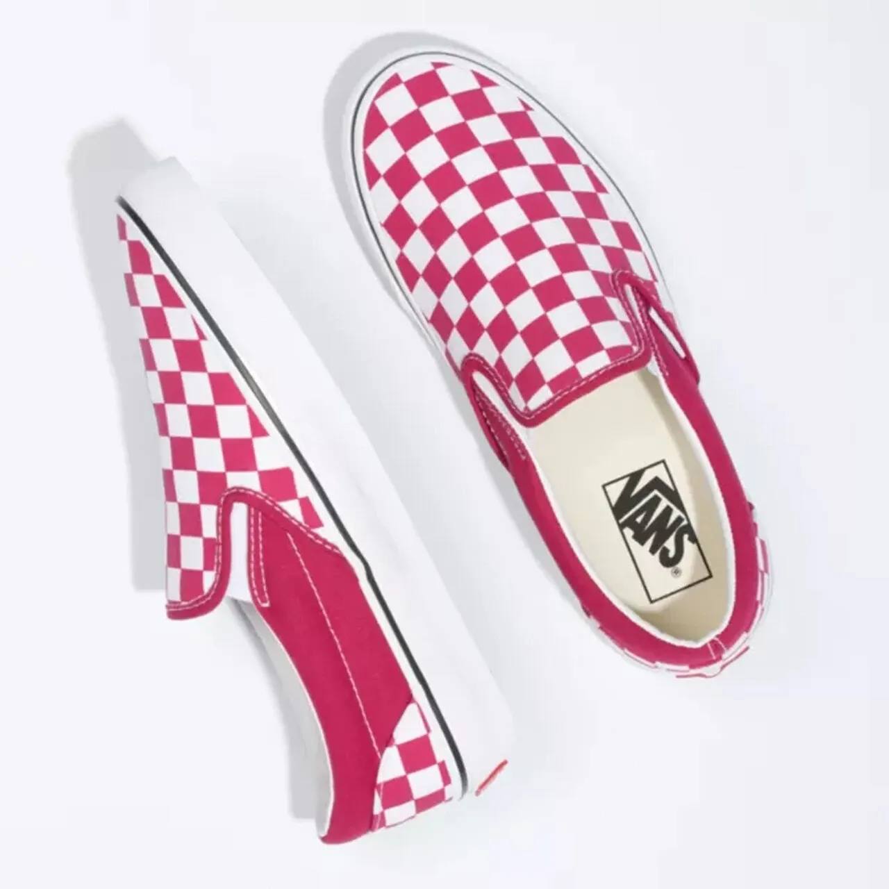 Vans Unisex Check Classic Slip On Shoes - Cerise / True White