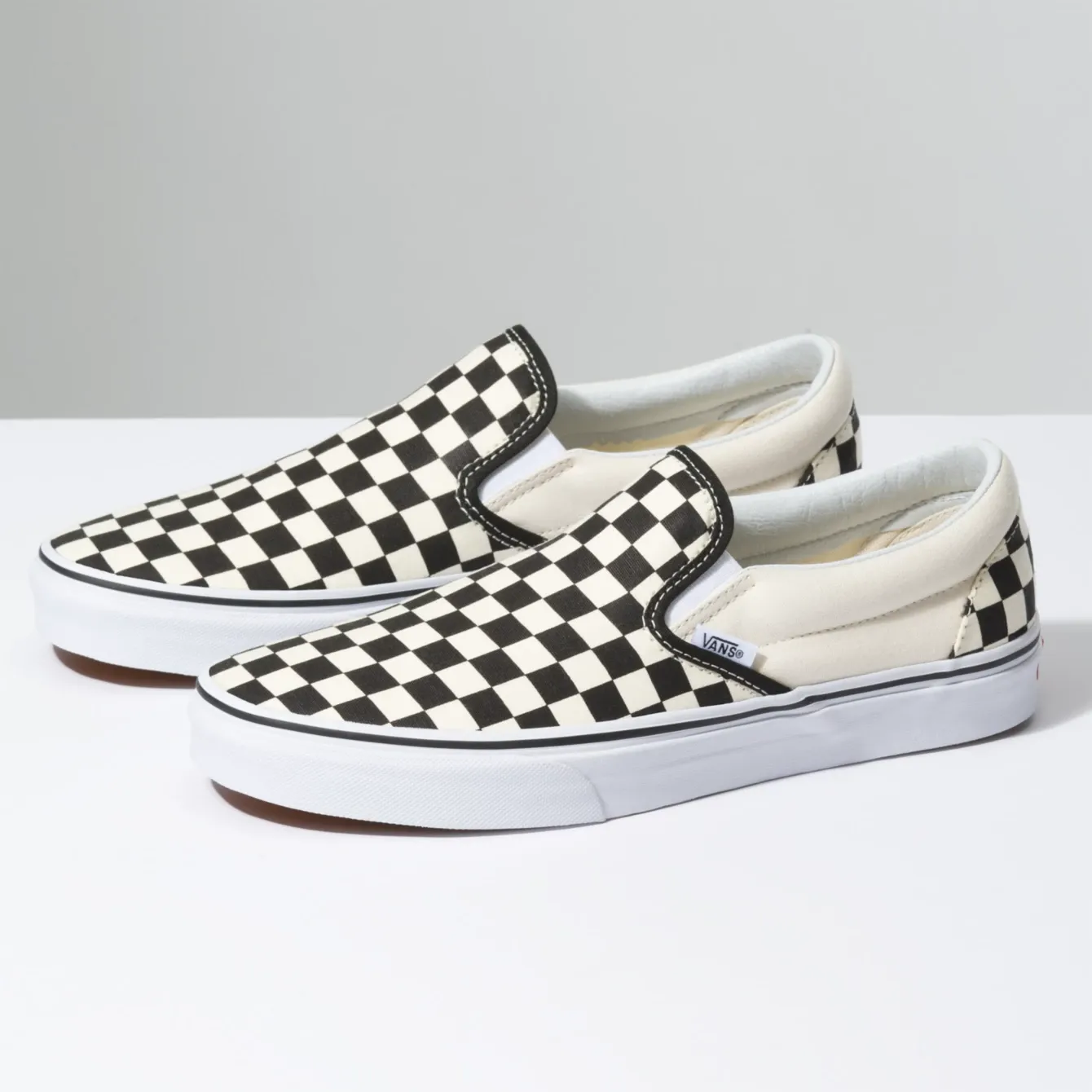 Vans Unisex Classic Slip On Checkerboard Shoes - Black / Beige / White