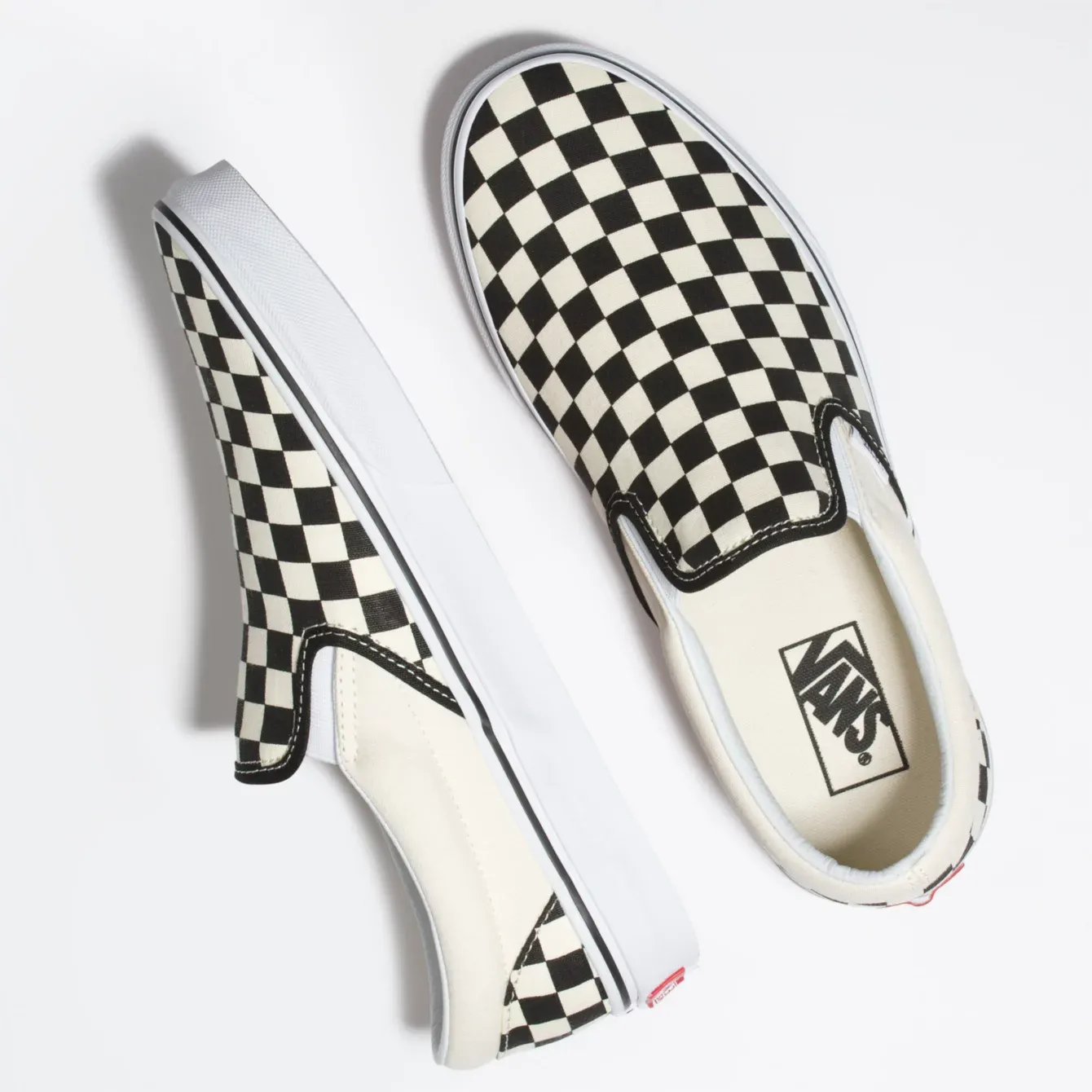 Vans Unisex Classic Slip On Checkerboard Shoes - Black / Beige / White