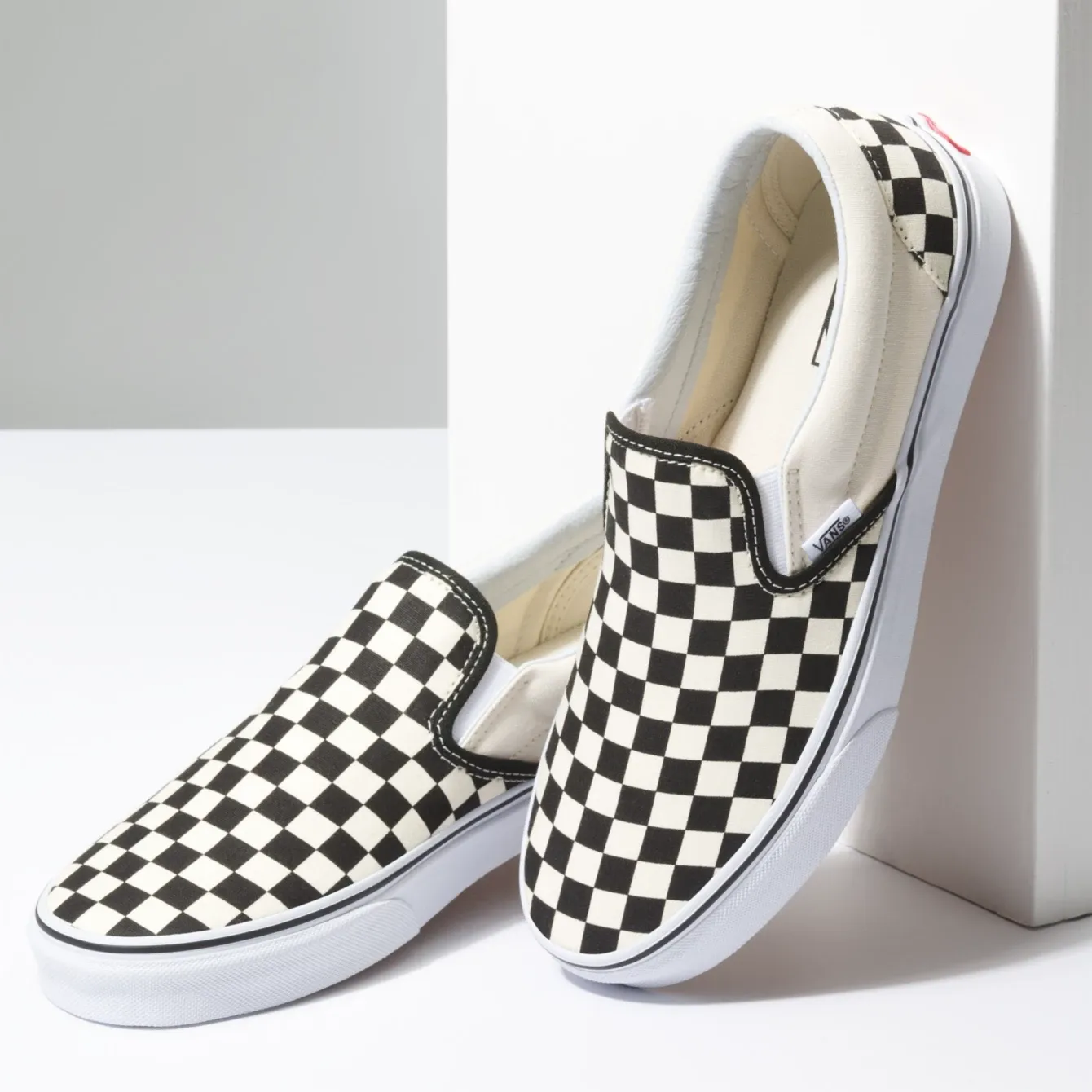 Vans Unisex Classic Slip On Checkerboard Shoes - Black / Beige / White